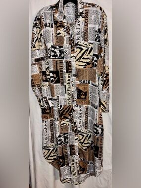Live 4 Truth Newspaper News Print Button Front L/S Long Shirt Dress Size L NWT